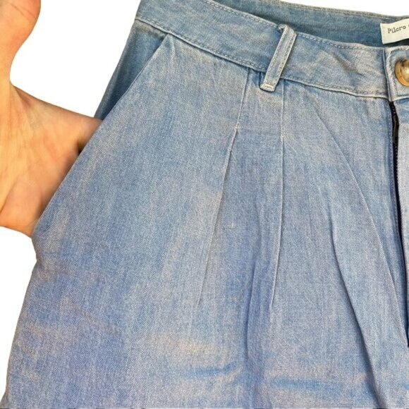 Pilcro and the Letterpress Mina Chambray Wide Crop Pant Blue Chino Shorts - Picture 7 of 14